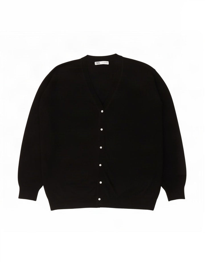 Maglione cardigan oversize da donna Zara UK 16 grande poliestere nero