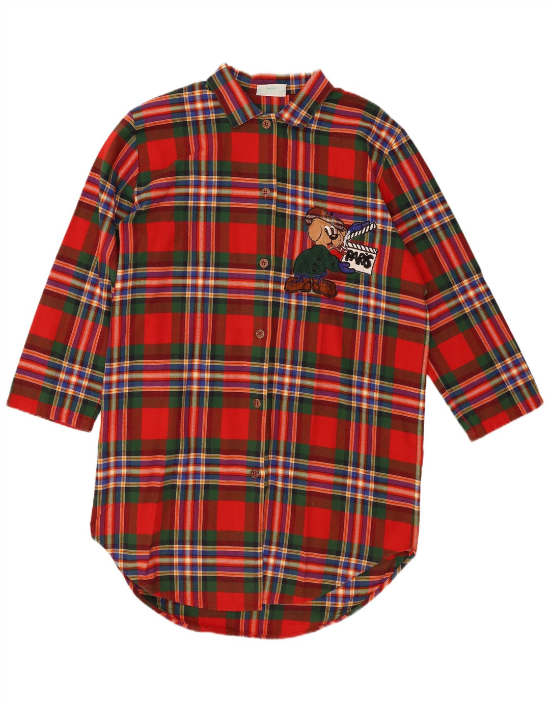 Abito camicia grafica oversize da donna VINTAGE UK 14 medio rosso a quadri