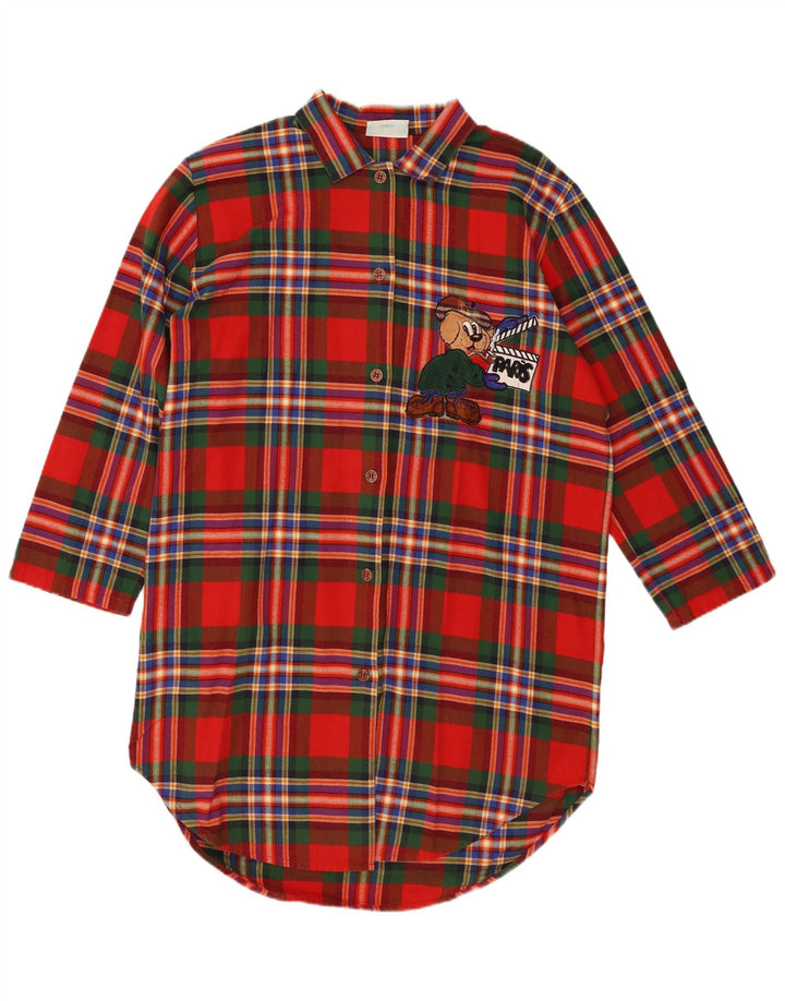 Abito camicia grafica oversize da donna VINTAGE UK 14 medio rosso a quadri