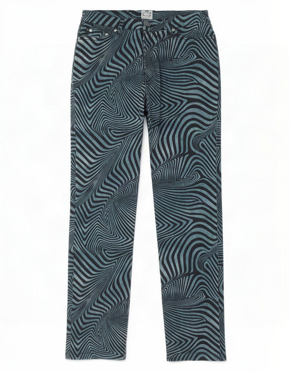 Pantaloni casual dritti da donna Just Cavalli W29 L32 cotone a righe blu