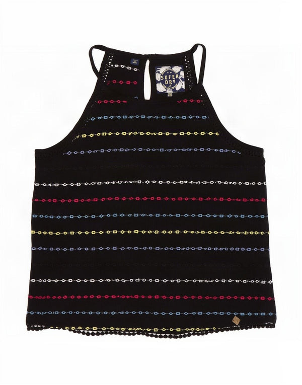 Top corto da donna Superdry UK 10 piccolo in viscosa a righe nere
