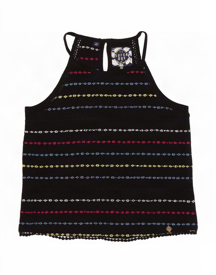 Top corto da donna Superdry UK 10 piccolo in viscosa a righe nere