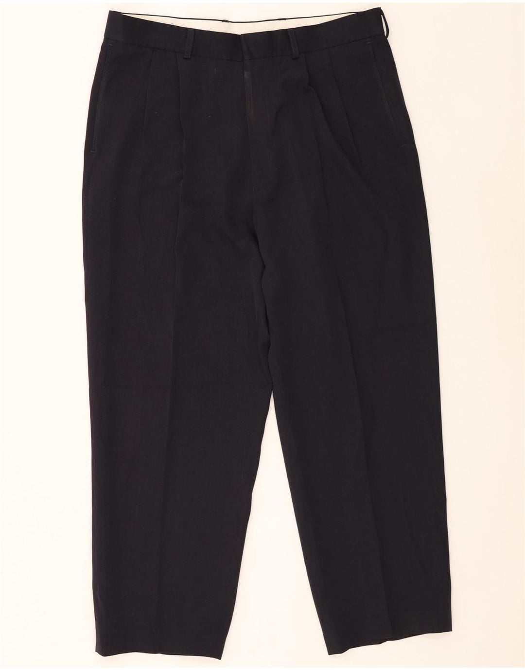 Pantaloni da abito con pegging da uomo Marks & Spencer W34 L26 poliestere blu navy