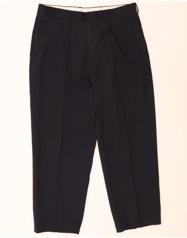 Pantaloni da abito con pegging da uomo Marks & Spencer W34 L26 poliestere blu navy