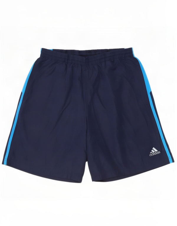 Pantaloncini sportivi da uomo Adidas Large in poliestere color block blu navy