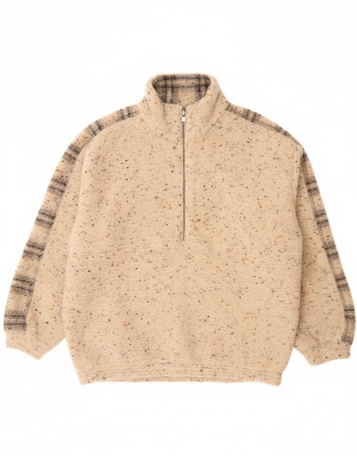 Maglione da uomo con zip e collo Alessandro Magno, grande, in lana screziata beige