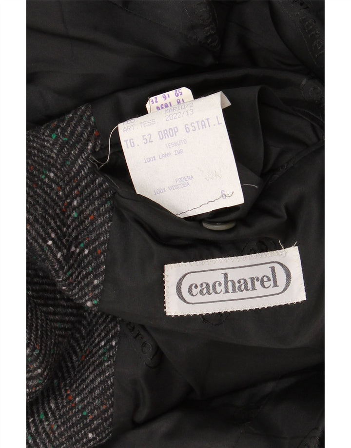 Giacca blazer da uomo a 2 bottoni Cacharel IT 52 XL lana a spina di pesce grigia