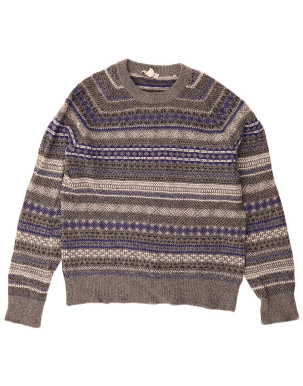 Maglione maglione girocollo da donna Gap UK 14 Lana Fair Isle grigio medio