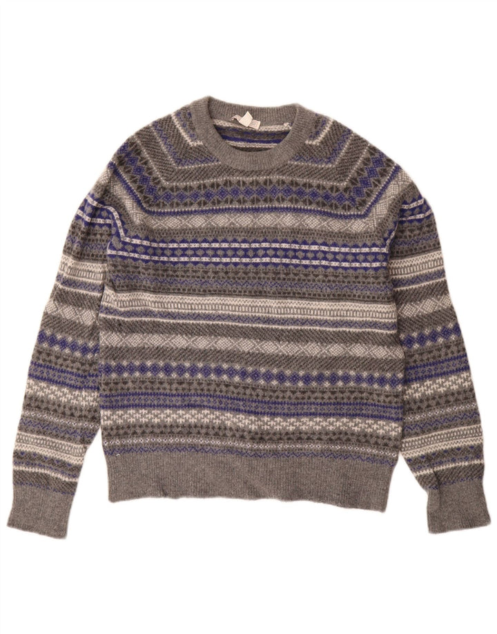 Maglione maglione girocollo da donna Gap UK 14 Lana Fair Isle grigio medio