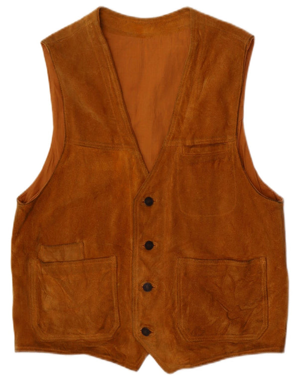 Vintage Mens Suede Waistcoat XL Brown Leather