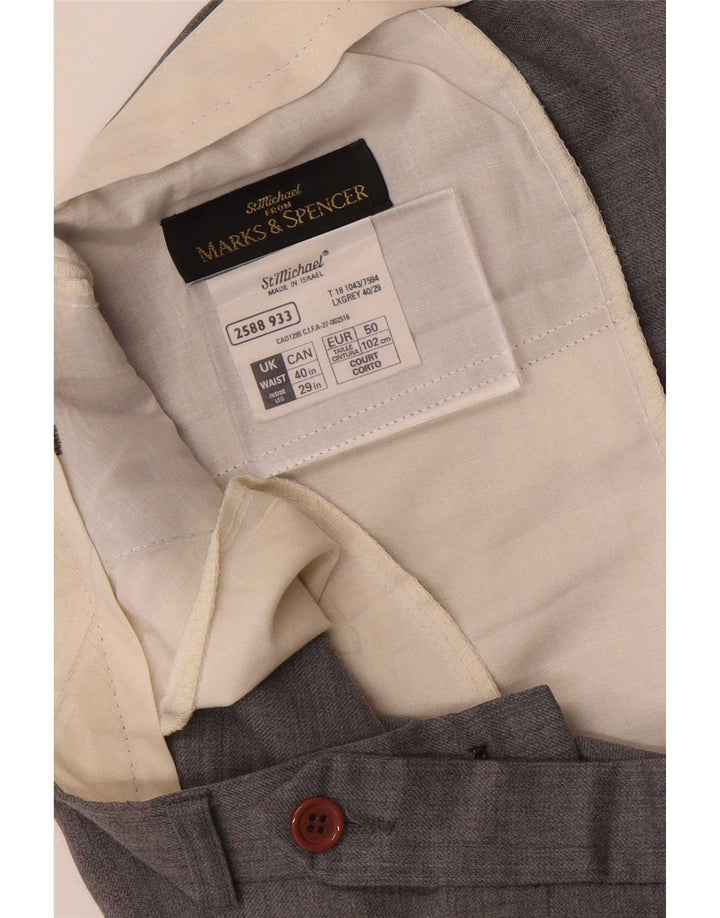 Pantaloni da abito dritti da uomo Marks & Spencer W40 L29 Lana grigia
