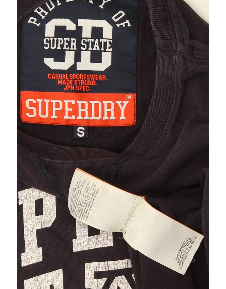 Top grafico da uomo Superdry a maniche lunghe in cotone blu navy piccolo