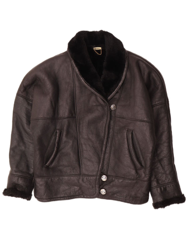 Giacca in shearling oversize da donna VINTAGE UK 18 XL Shearling nero