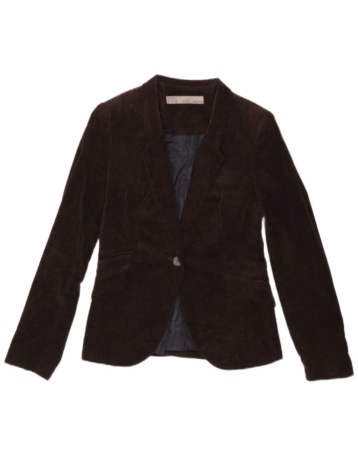Giacca blazer da donna in velluto a coste a 1 bottone Zara UK 12 acetato marrone medio