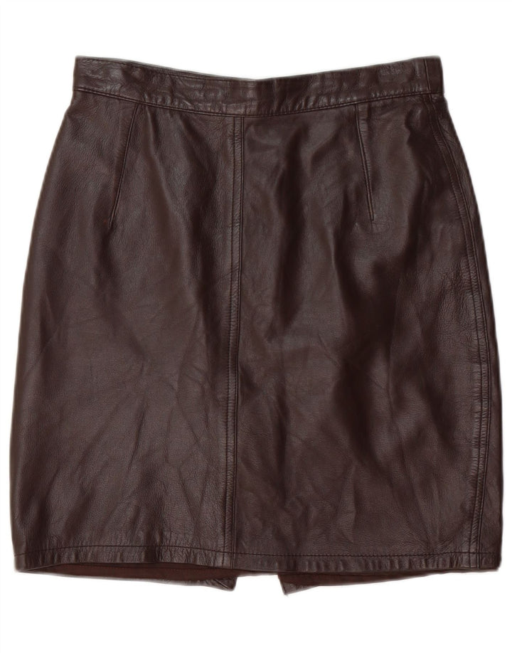 Gonna in pelle da donna VINTAGE IT 44 media W28 in pelle marrone