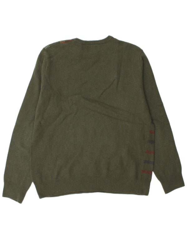 Woolrich Maglione da uomo con scollo a barca XL Lana d'agnello a quadri kaki