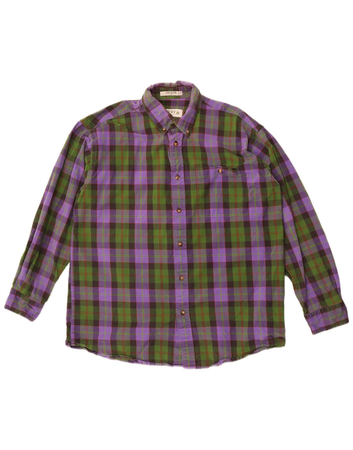 Camicia in flanella da uomo Orvis, cotone a quadri viola grande