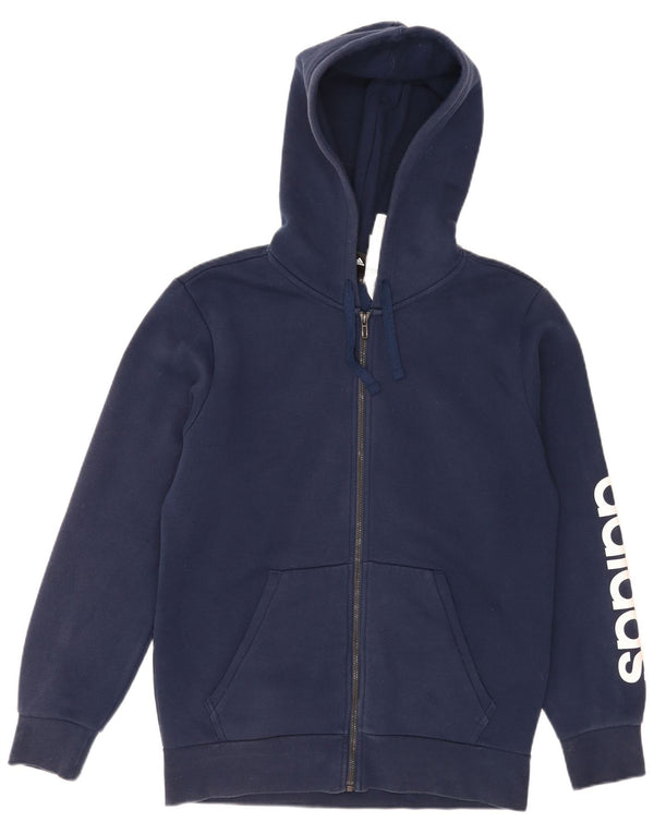 Maglione con cappuccio e zip grafica da uomo Adidas in cotone blu navy medio