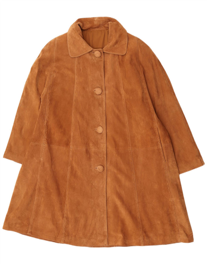 Soprabito oversize vintage in pelle scamosciata da donna IT 46 grande marrone