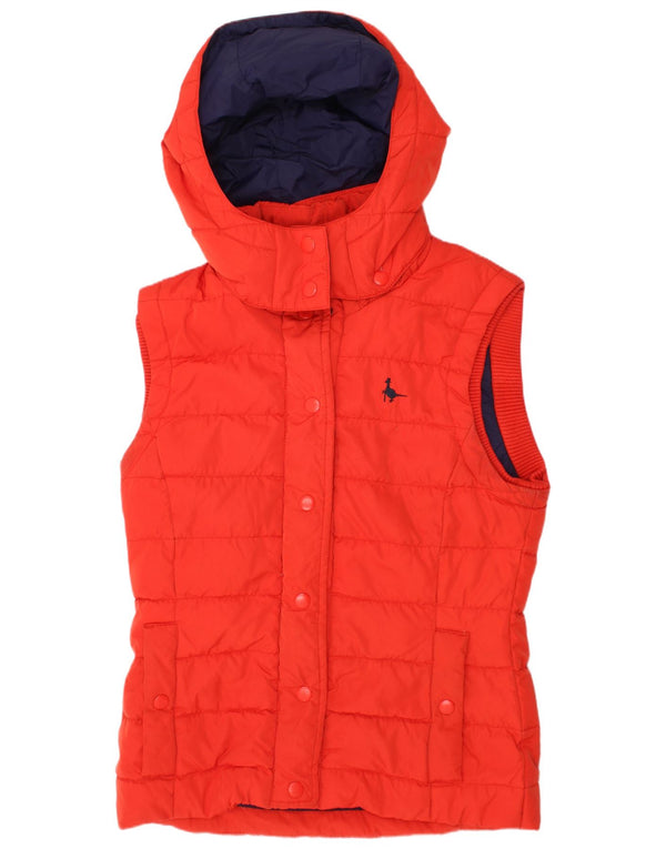 JACK WILLS Gilet imbottito con cappuccio da donna UK 8 piccolo poliestere rosso