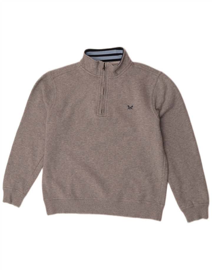 Crew Clothing Felpa con collo con zip da uomo Maglione in cotone grigio medio