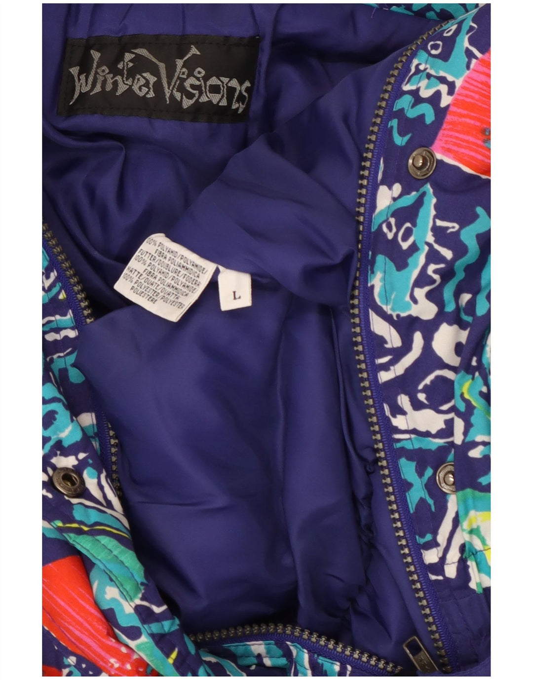 Tuta da sci da donna vintage UK 16 grande poliammide geometrica viola
