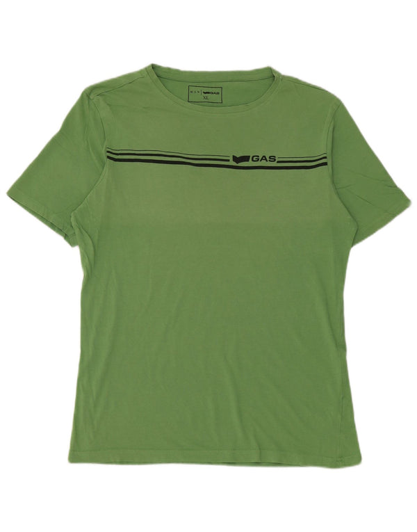 Gas Mens T-Shirt Top XL Green Striped Cotton