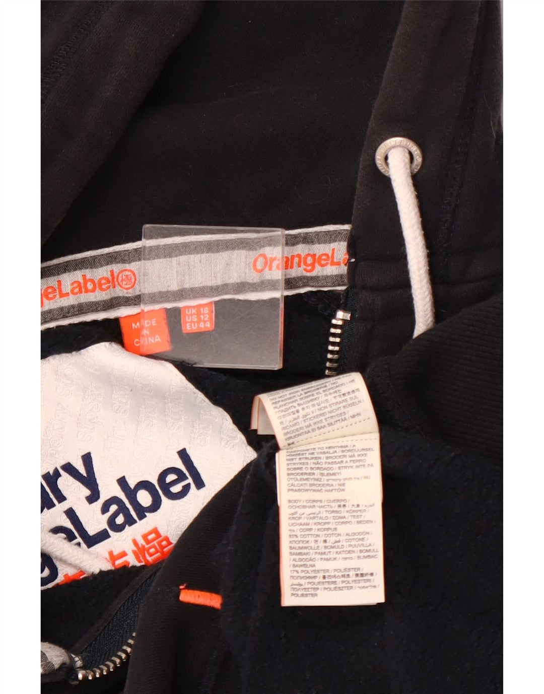 Maglione con cappuccio e zip da donna SUPERDRY UK 16 grande cotone blu navy