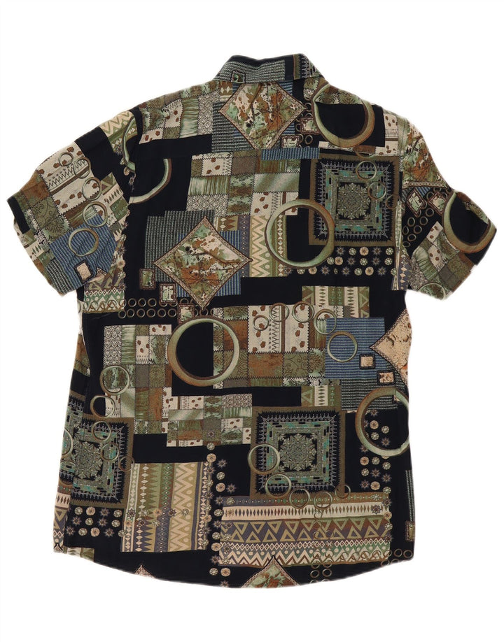 Camicia a maniche corte da uomo VINTAGE in viscosa patchwork nera media