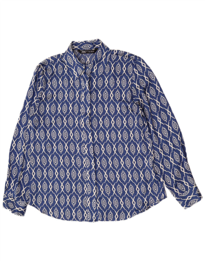 Camicia Zara Donna UK 10 Small Blu Ikat