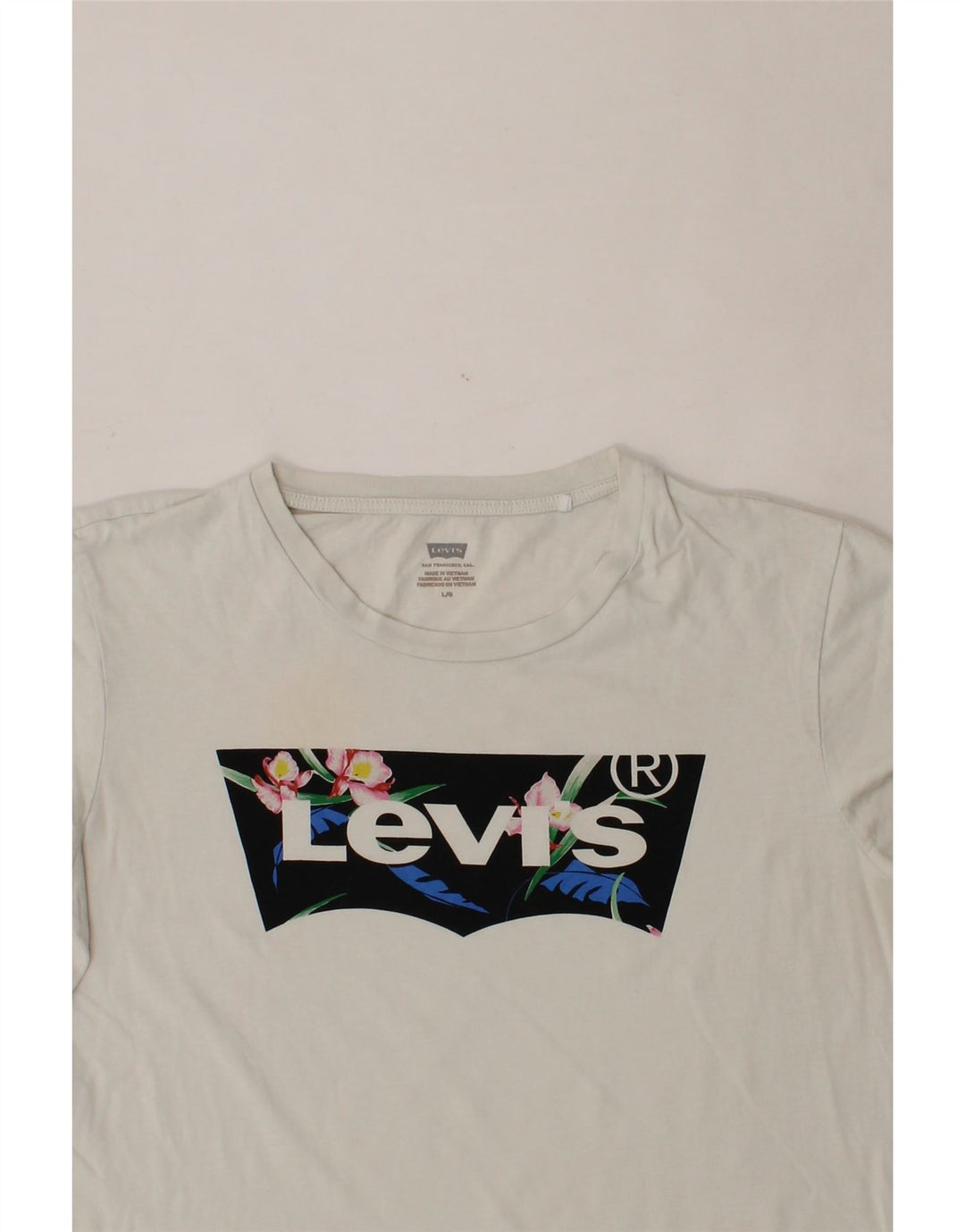 LEVI'S Womens Graphic T-Shirt Top UK 14 Large White Cotton Vintage Levi's and Second-Hand Levi's from Messina Hembry 