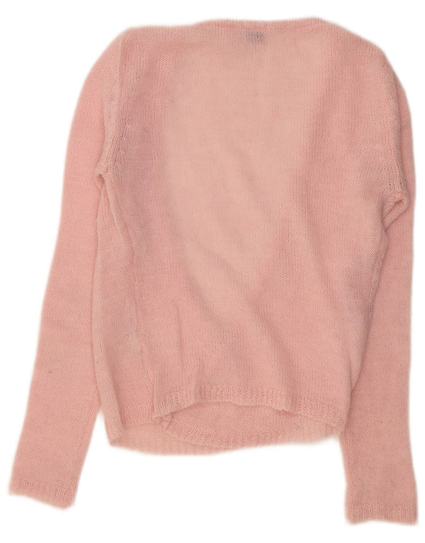 Maglione maglione vintage da donna con scollo a V UK 12 Rosa medio