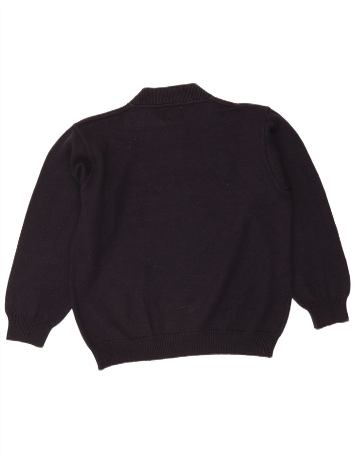 Maglione maglione collo alto con grafica vintage da uomo in lana blu navy media