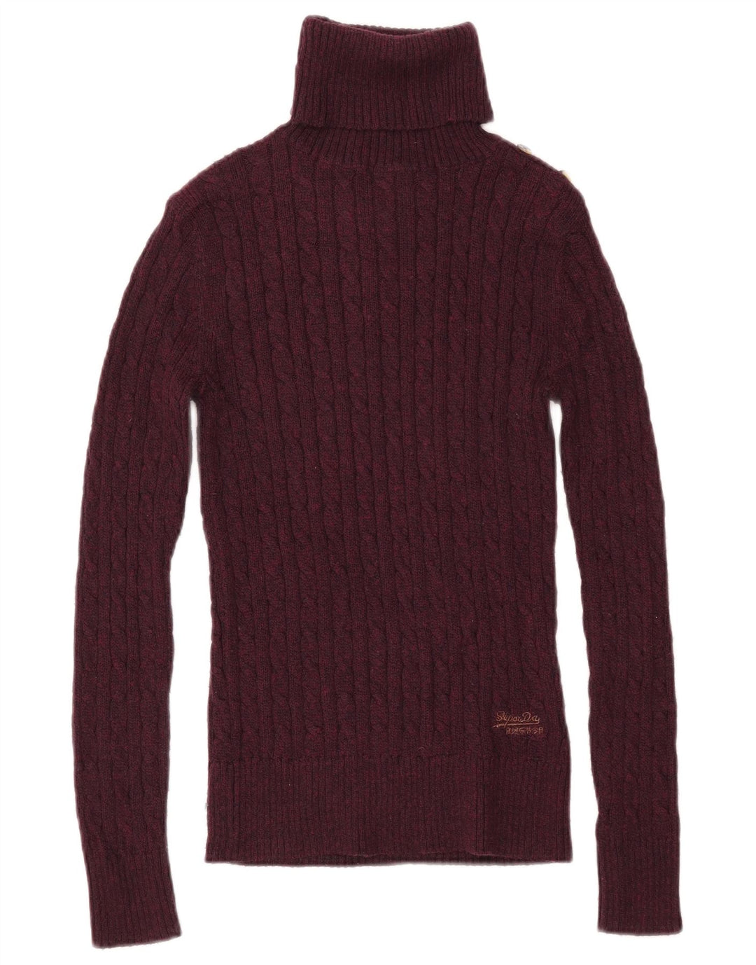 Maglione maglione da donna con collo alto SUPERDRY UK 10 piccolo cotone bordeaux