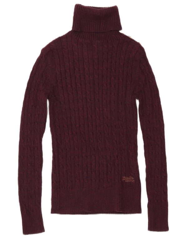 Maglione maglione da donna con collo alto SUPERDRY UK 10 piccolo cotone bordeaux