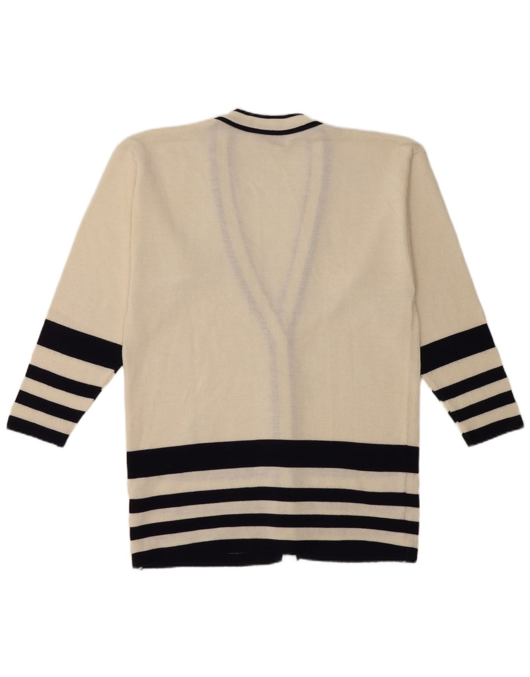 Maglione cardigan da donna vintage UK 14 cotone a righe bianco sporco medio