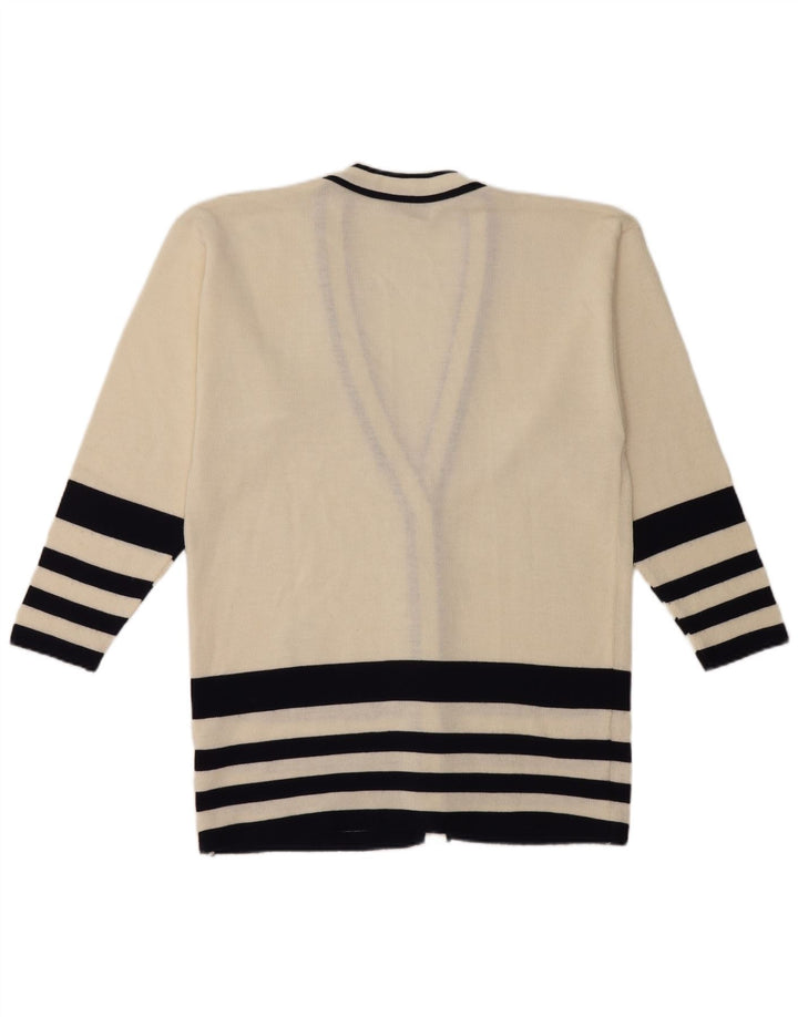Maglione cardigan da donna vintage UK 14 cotone a righe bianco sporco medio