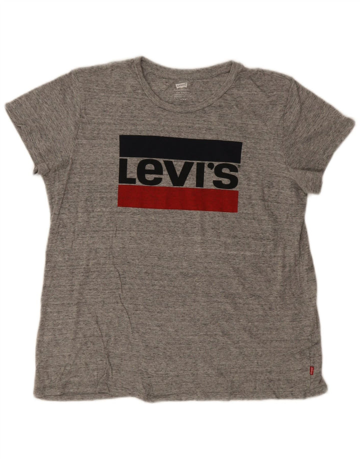 T-shirt grafica da donna Levi's Top UK 14 Logo chiazzato grigio medio