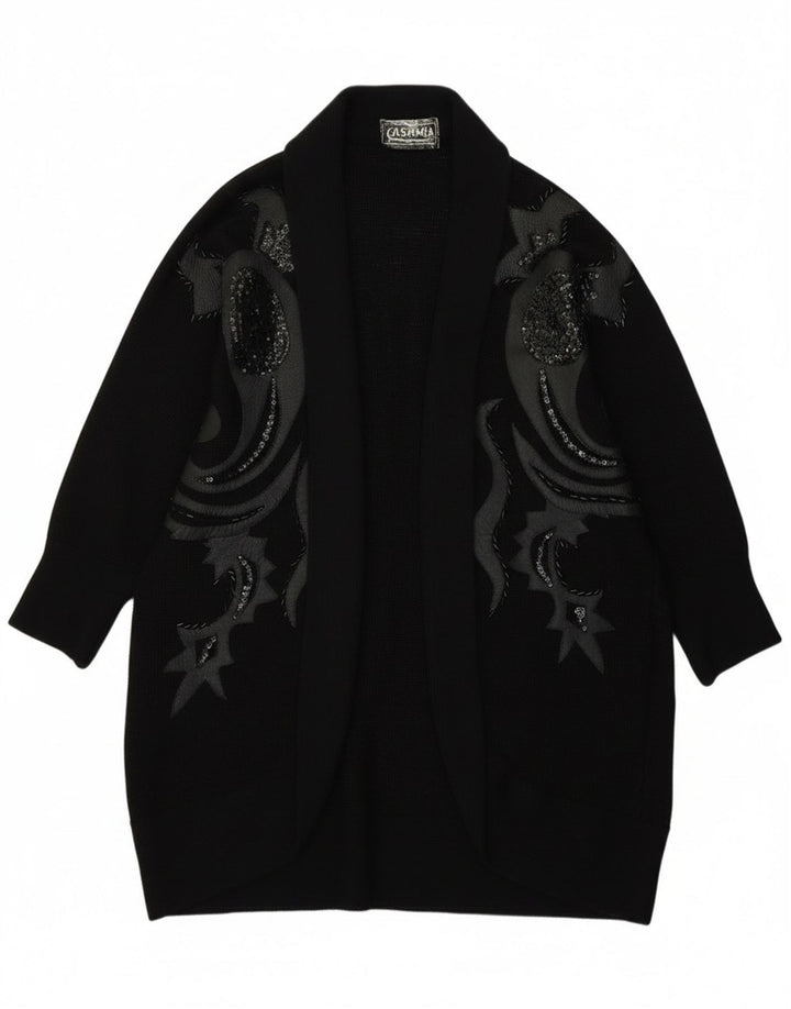 Casamia Maglione cardigan aperto lungo da donna Taglia unica Nero Paisley