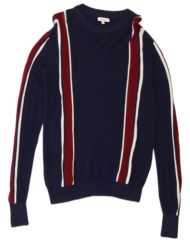 Maglione maglione girocollo da uomo Reiss a righe blu navy medio