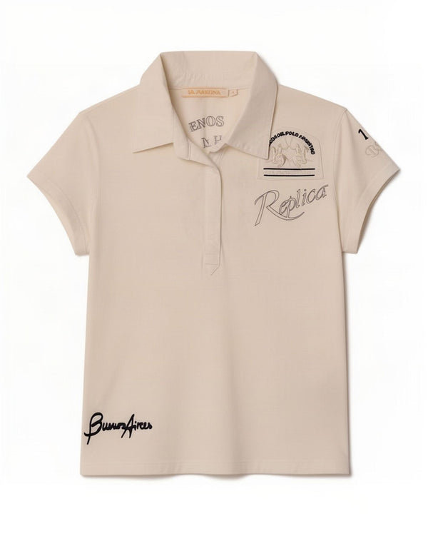 Polo grafica da donna La Martina UK 18 XL cotone bianco