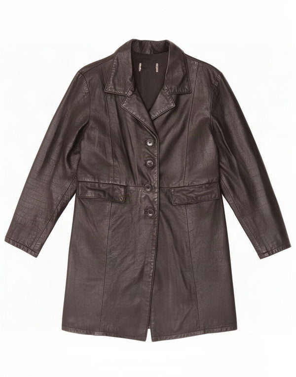 Cappotto in pelle vintage da donna UK 14 medio nero
