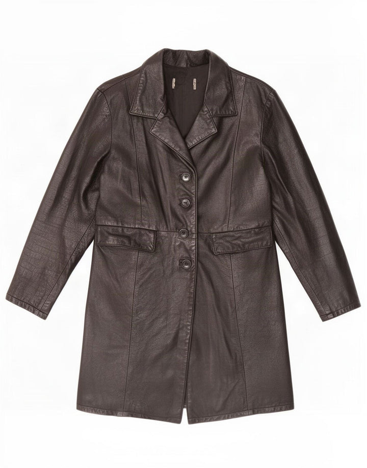Cappotto in pelle vintage da donna UK 14 medio nero
