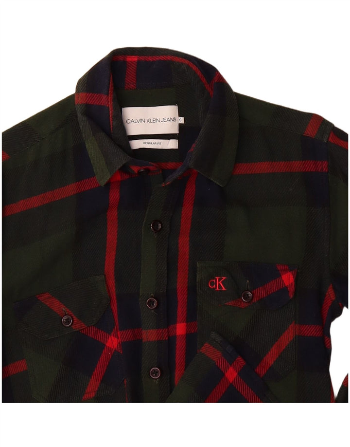 CALVIN KLEIN JEANS Mens Regular Fit Flannel Shirt Small Green Check
