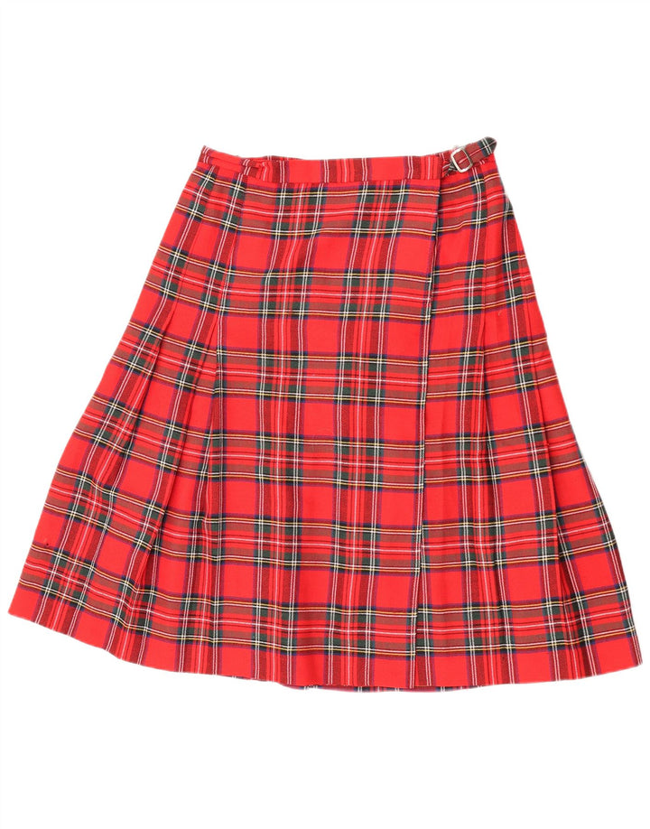 Gonna a portafoglio a pieghe vintage da donna IT 42 media W30 poliestere a quadri rossi