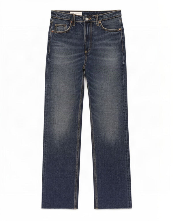 Jeans dritti a vita alta da donna Zara EU 38 piccoli W28 L26 cotone blu