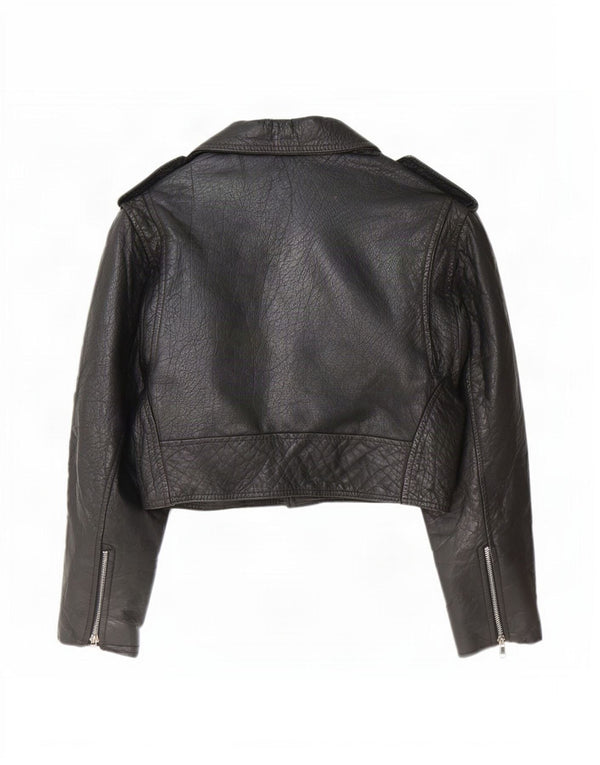 Giacca da motociclista in pelle corta da donna Akaso UK 10 piccola nera