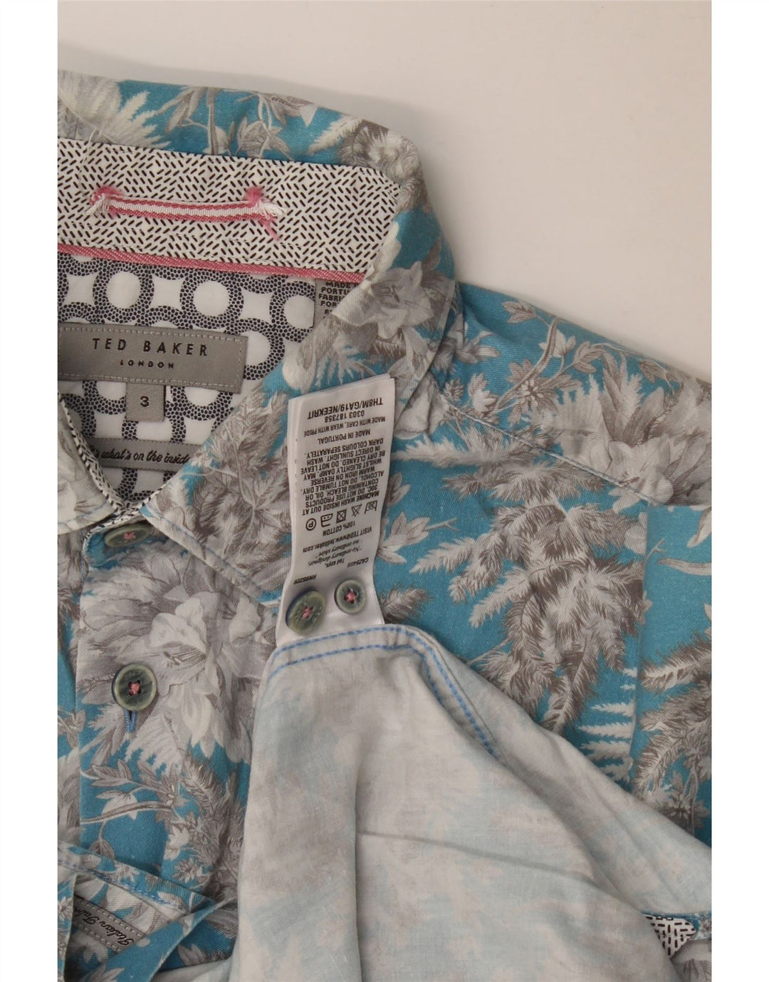Ted Baker Camicia a maniche corte da uomo Taglia 3 Cotone floreale blu medio