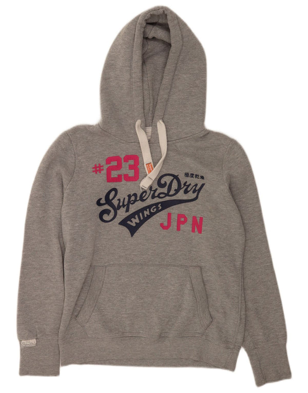 Felpa con cappuccio grafica da donna Superdry UK 16 grande cotone grigio