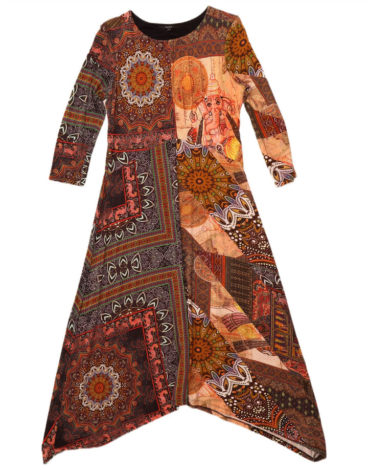 Desigual Abito lungo da donna con maniche a 3/4 UK 14 Large in viscosa multicolore